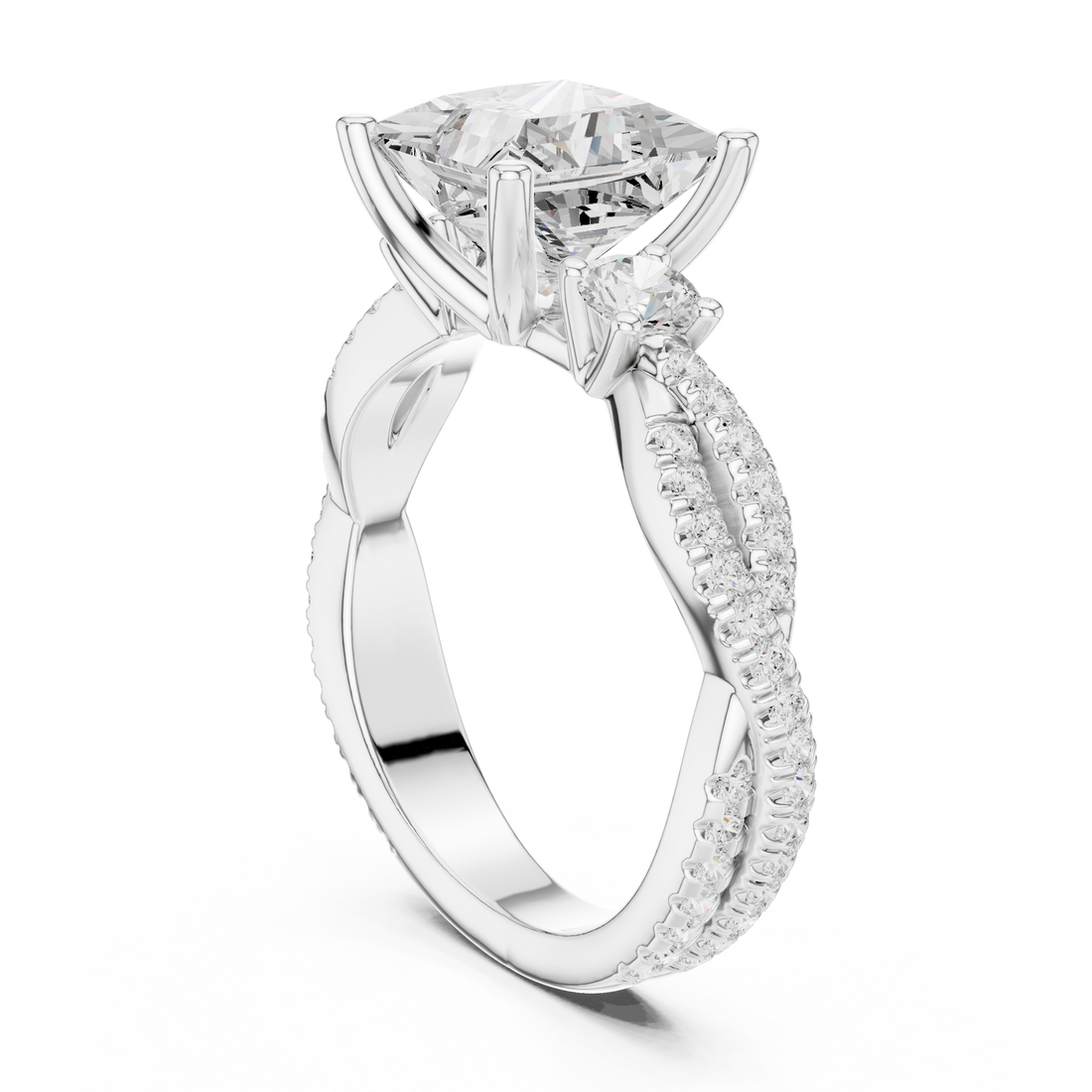 DDLR-1038 - Three Stone Princess Ring - White Gold
