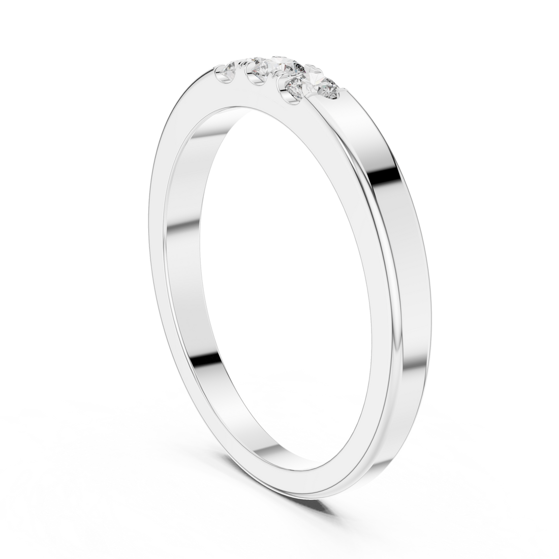 12#10013@L - Three Stone Round Ring - White Gold