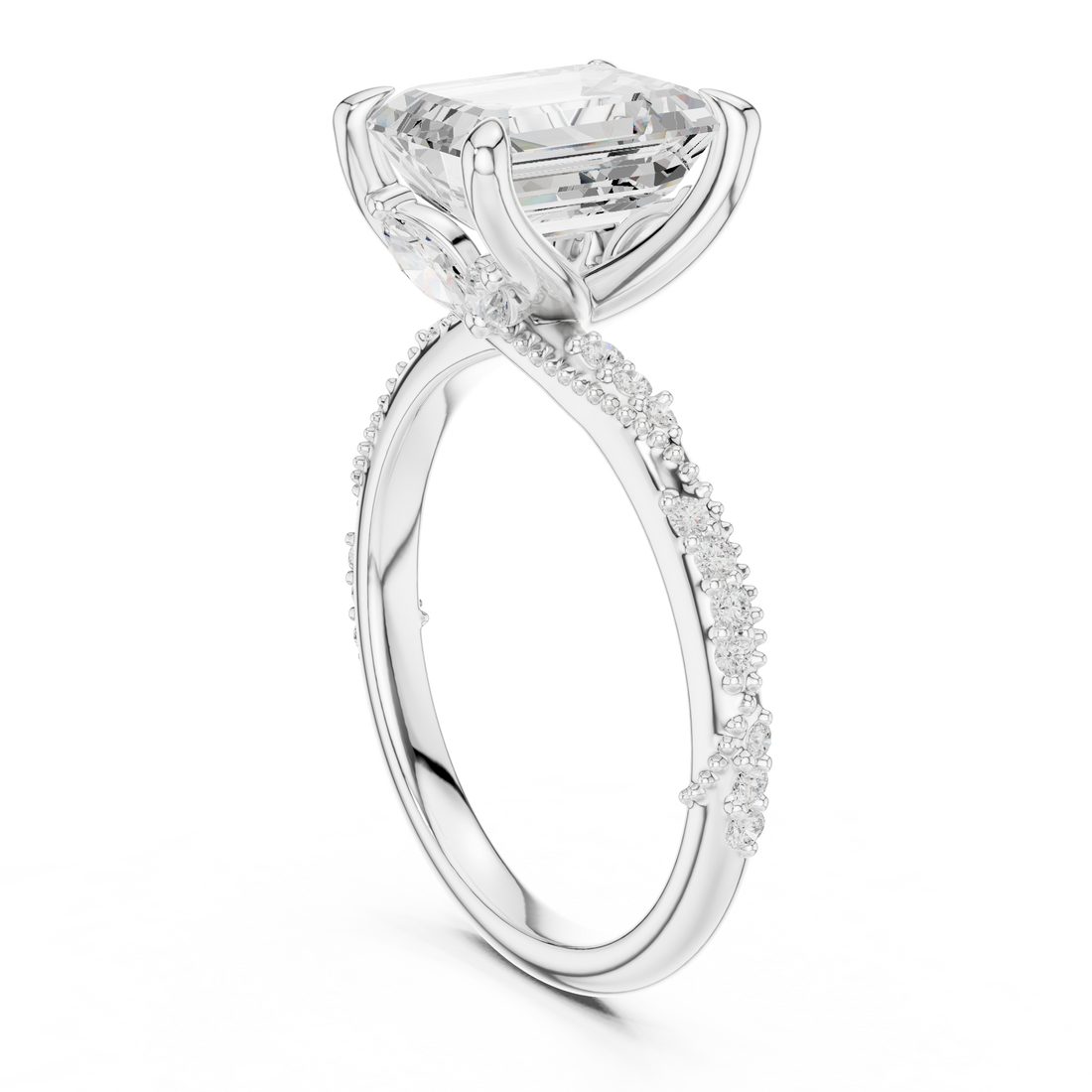 DDLR-167-EM - Solitaire Emerald Ring - White Gold