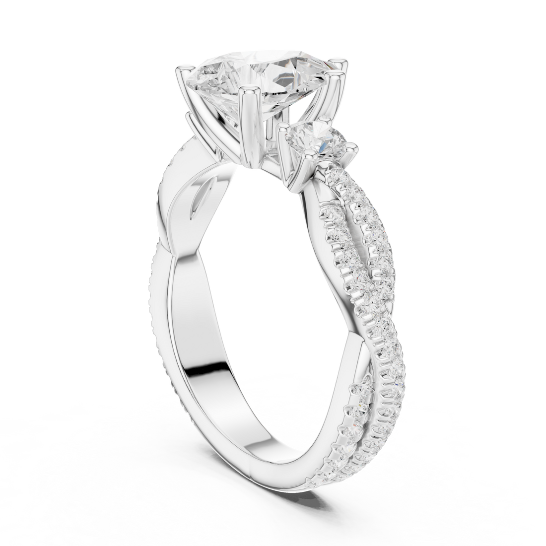 DDLR-1037 - Three Stone Pear Ring - White Gold