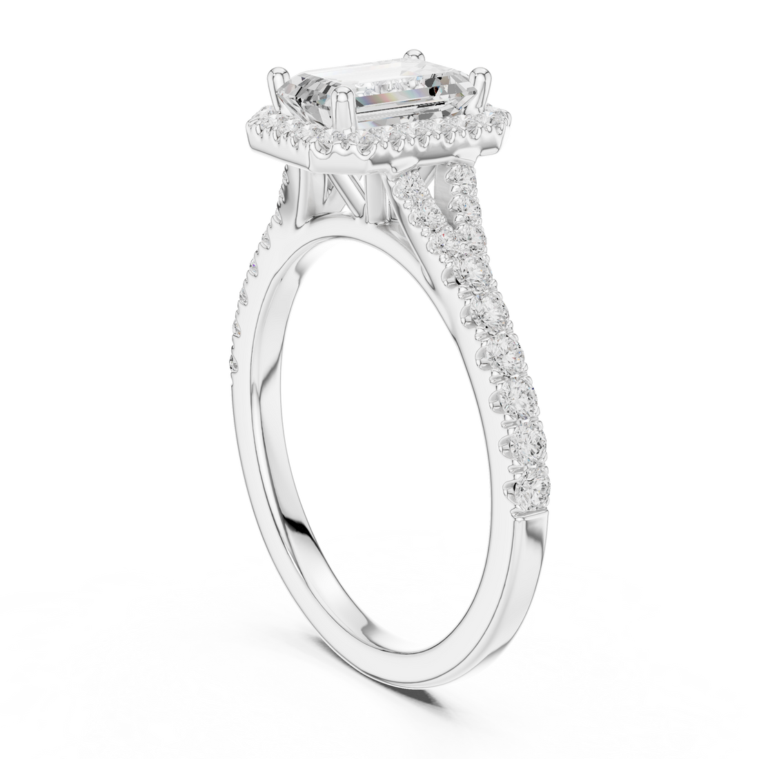 DDLR-043-EM - Halo Emerald Ring - White Gold