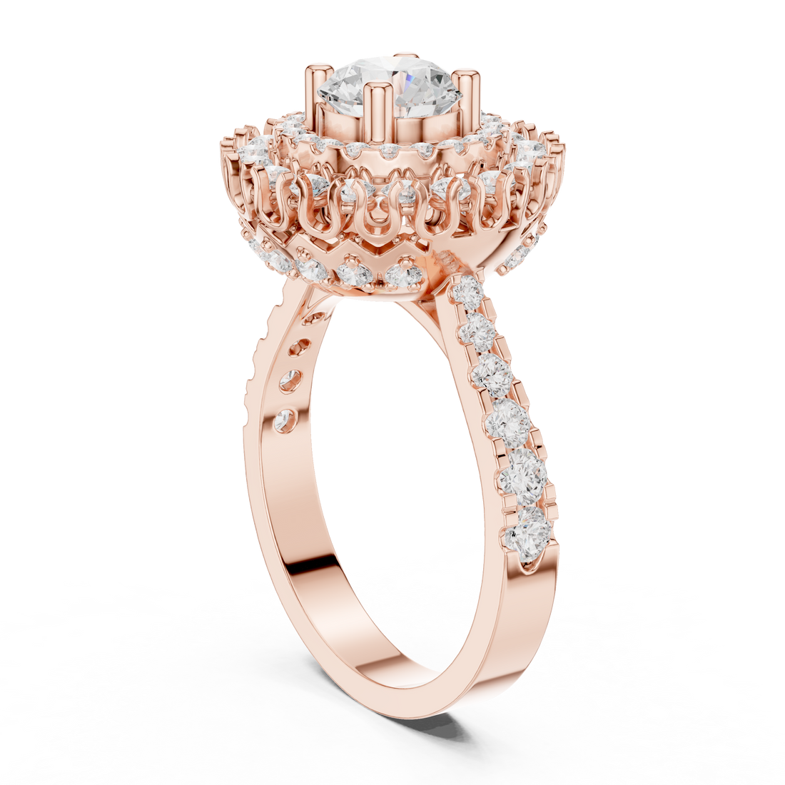 DDLR-400 - Halo Round Ring - White Gold