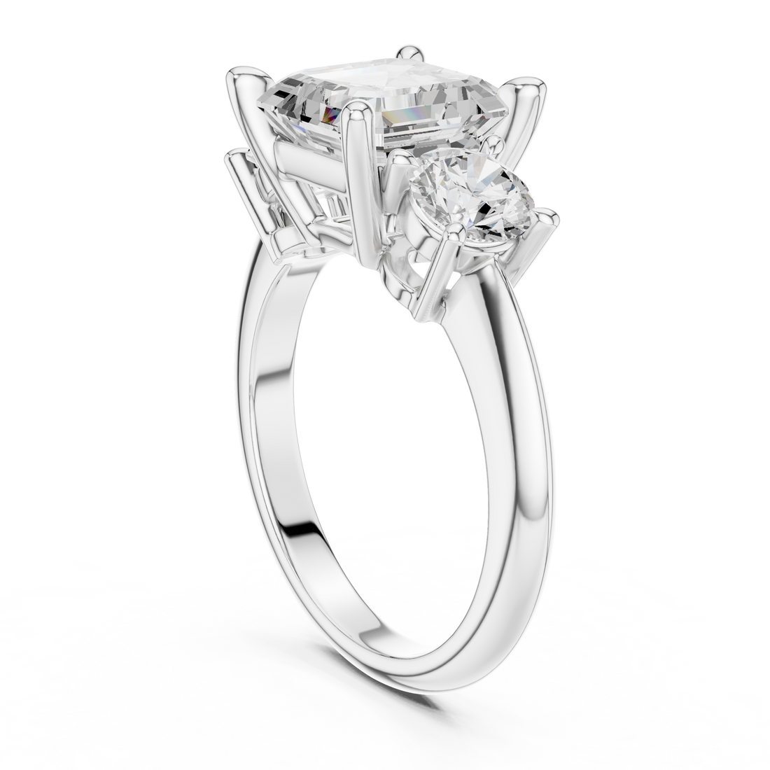 DDLR-042-AC - Three Stone Asscher Ring - White Gold