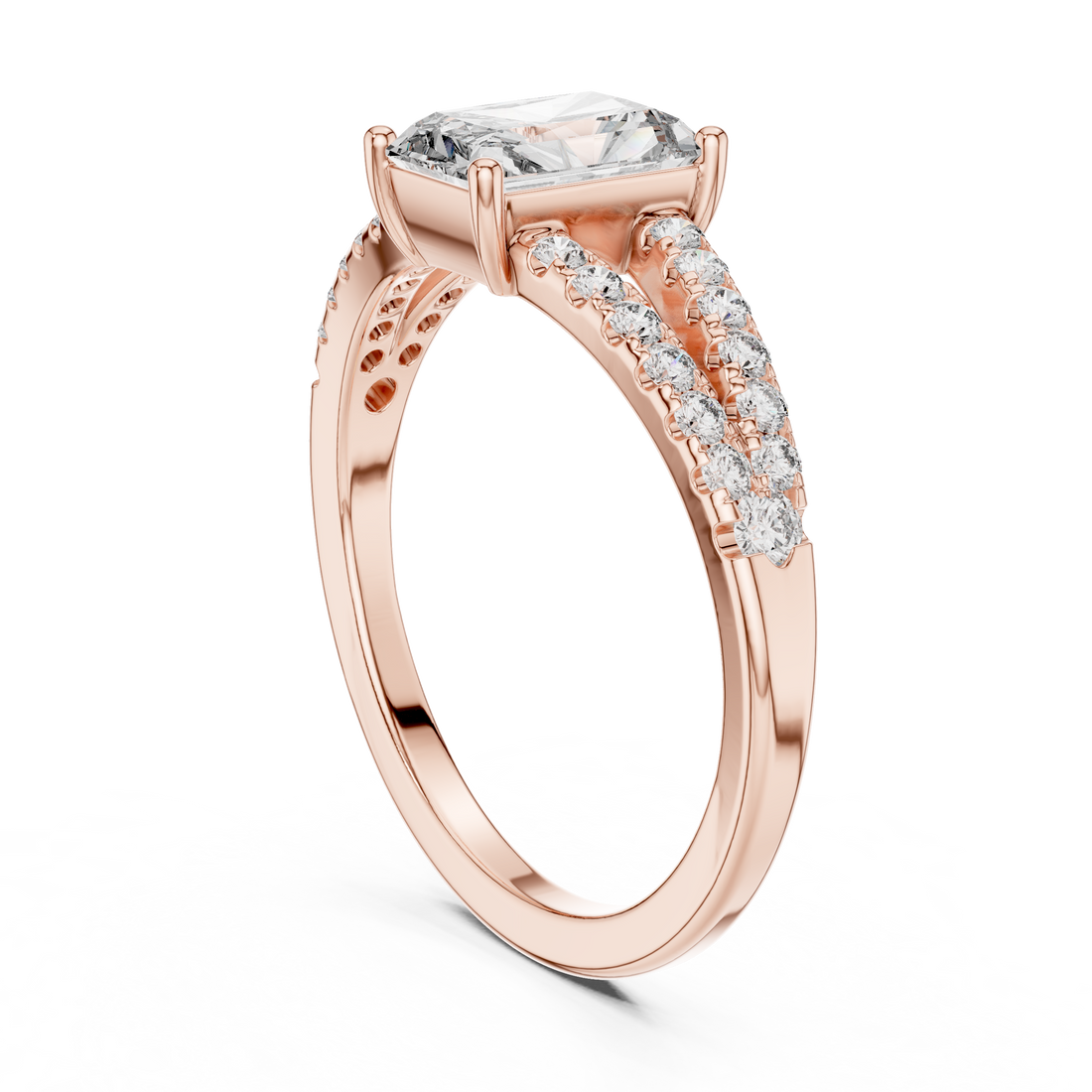 9#10009L_21 - Split Shank Radiant Ring - White Gold