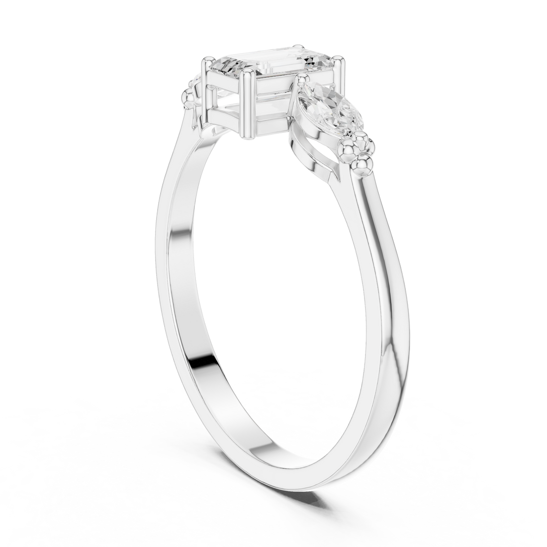HLR-68 - Three Stone Emerald Ring - White Gold