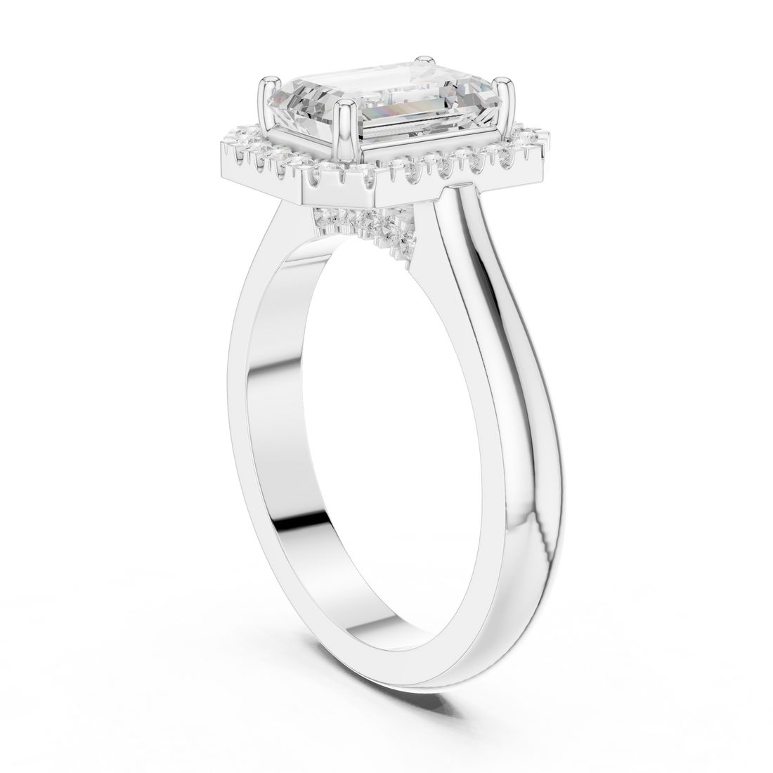 DDLR-338 EM - Halo Emerald Ring - White Gold