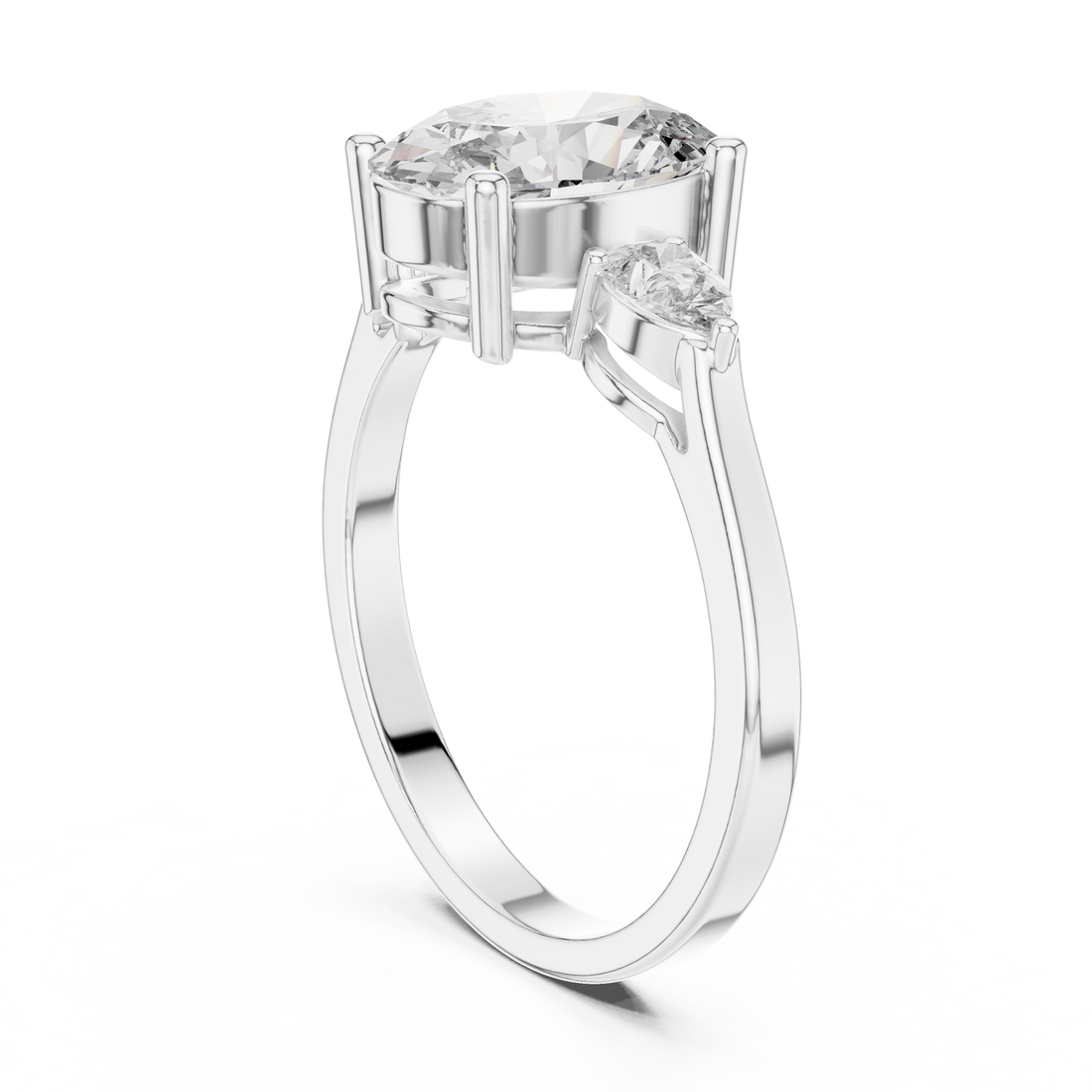 ALJLR-491 - Three Stone Oval Ring - White Gold