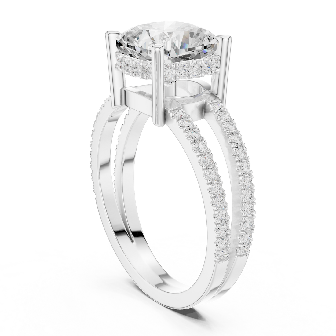 13 CUS - Split Shank Cushion Ring - White Gold