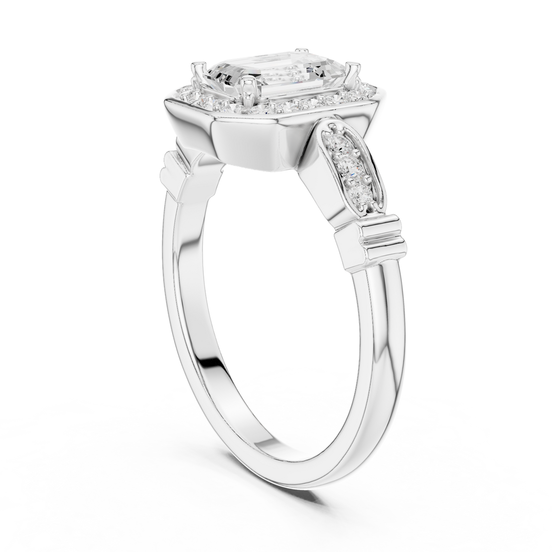 LR-0270 - Halo Emerald Ring - White Gold