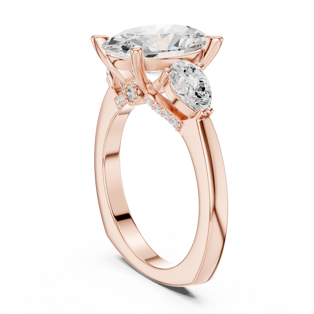DDLR-269 - Three Stone Oval Ring - White Gold