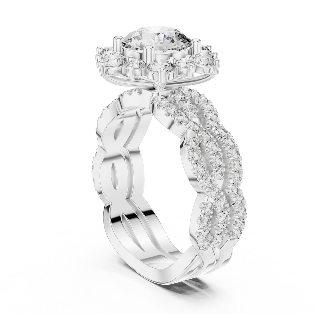 9#10018L_34 - Halo Round Ring - White Gold