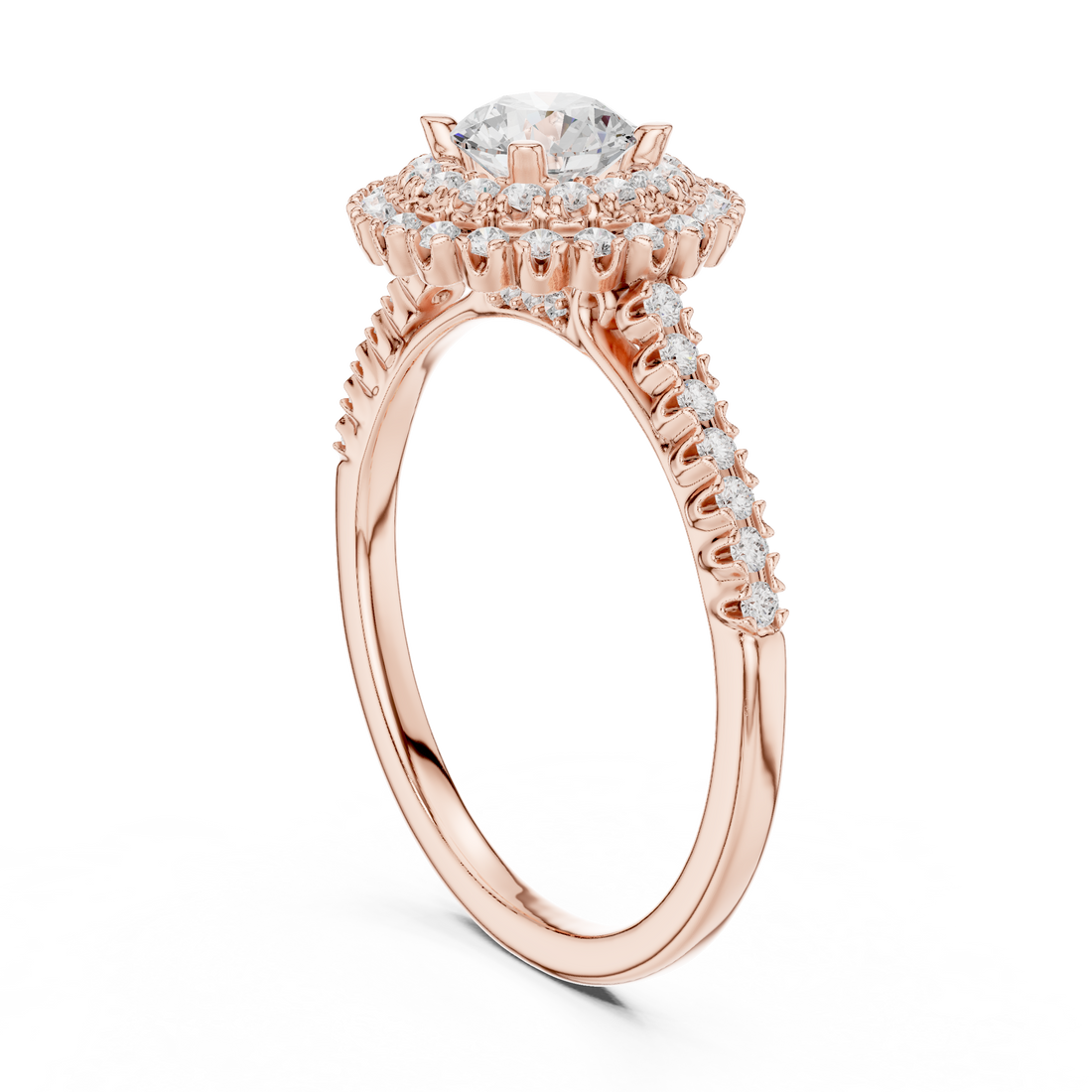 LR-0228 - Halo Round Ring - White Gold