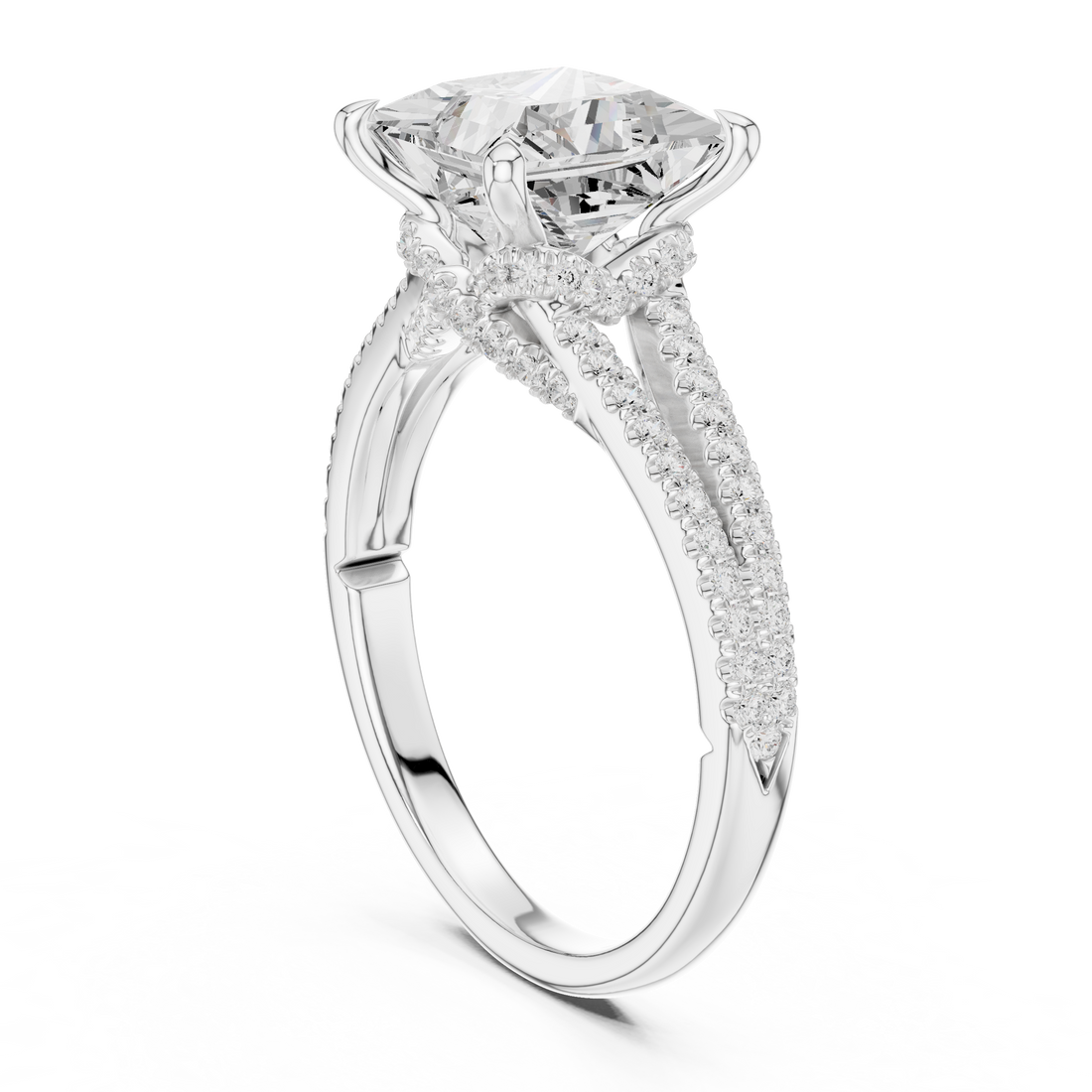 DDLR-252 - PRINCESS - Split Shank Princess Ring - White Gold