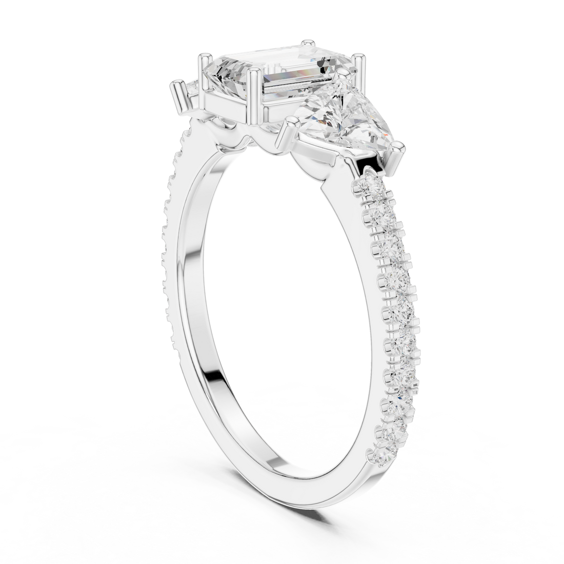 DDLR-1078 - Three Stone Emerald Ring - White Gold