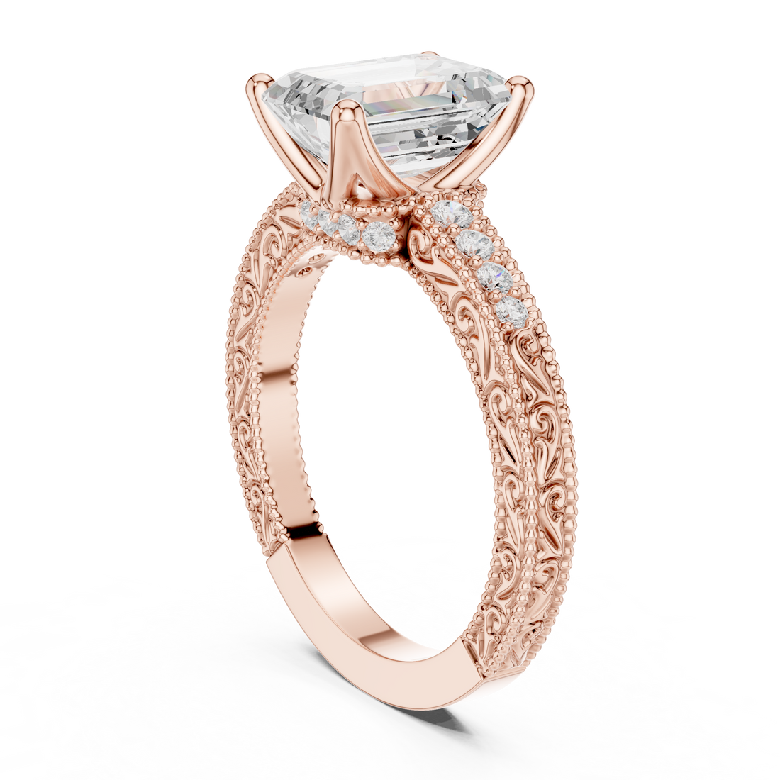 DDLR-166-EM - Vintage Emerald Ring - White Gold