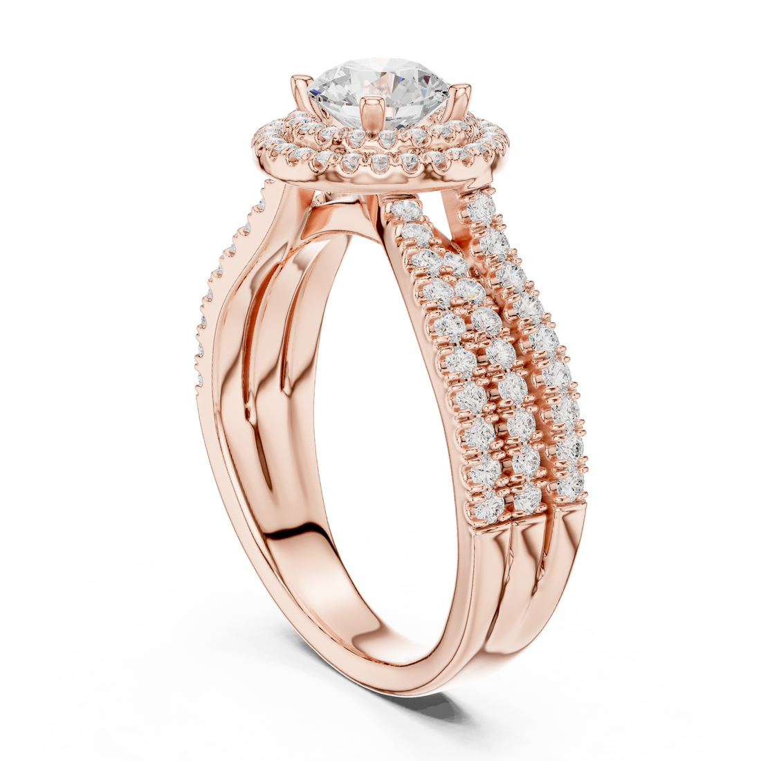 LR-0213 - Halo Round Ring - White Gold