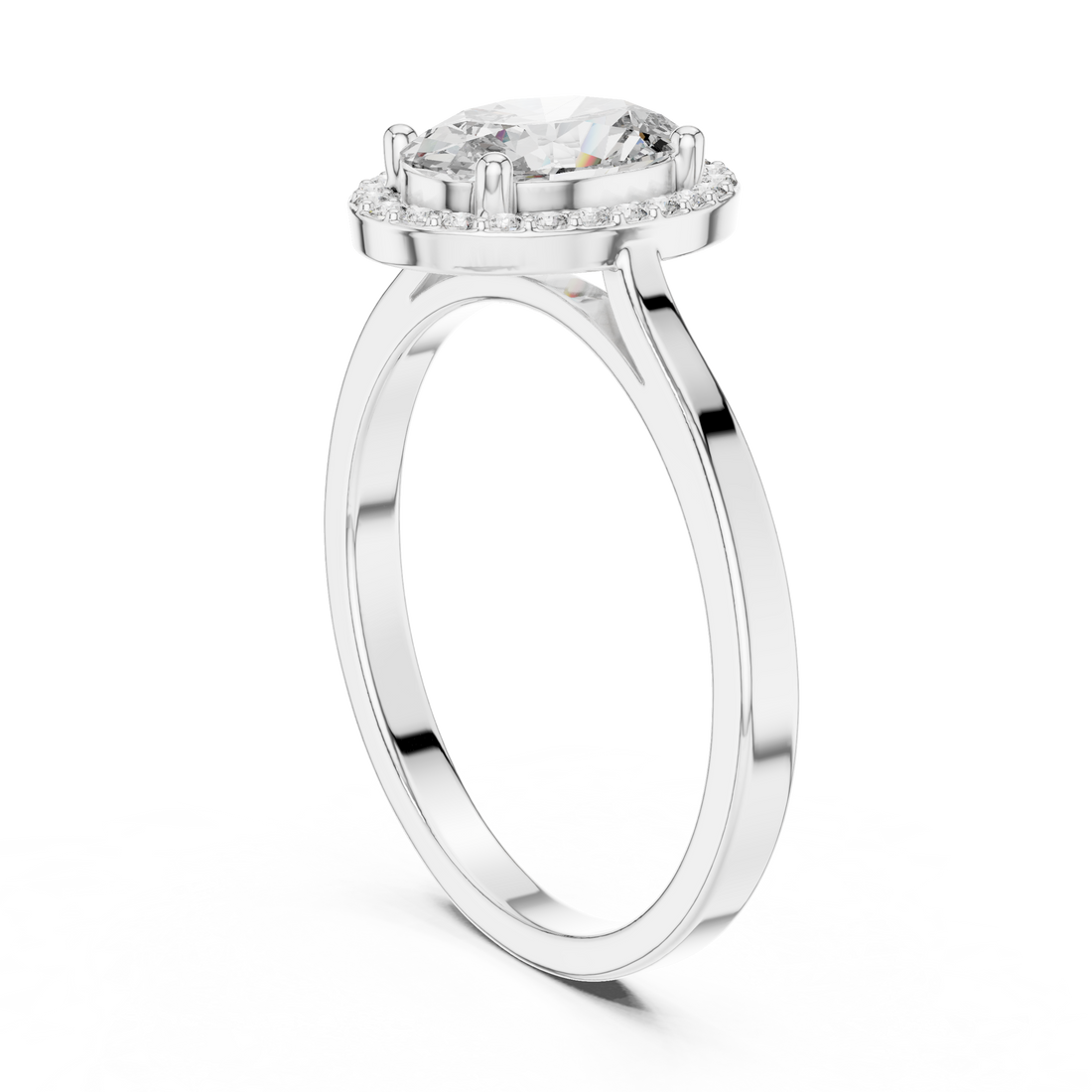 ALR-116 - Halo Oval Ring - White Gold