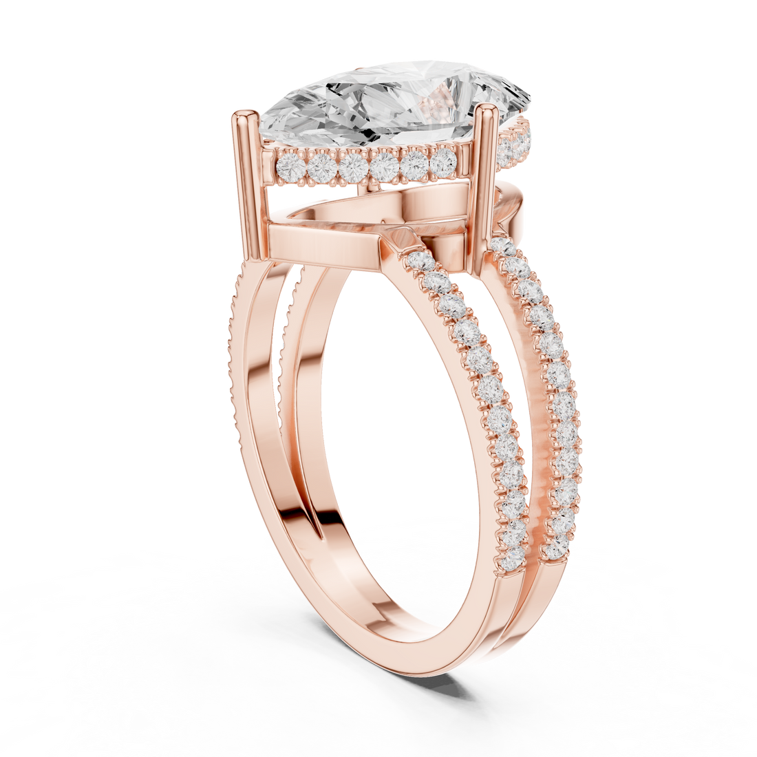 13 PE - Split Shank Pear Ring - White Gold