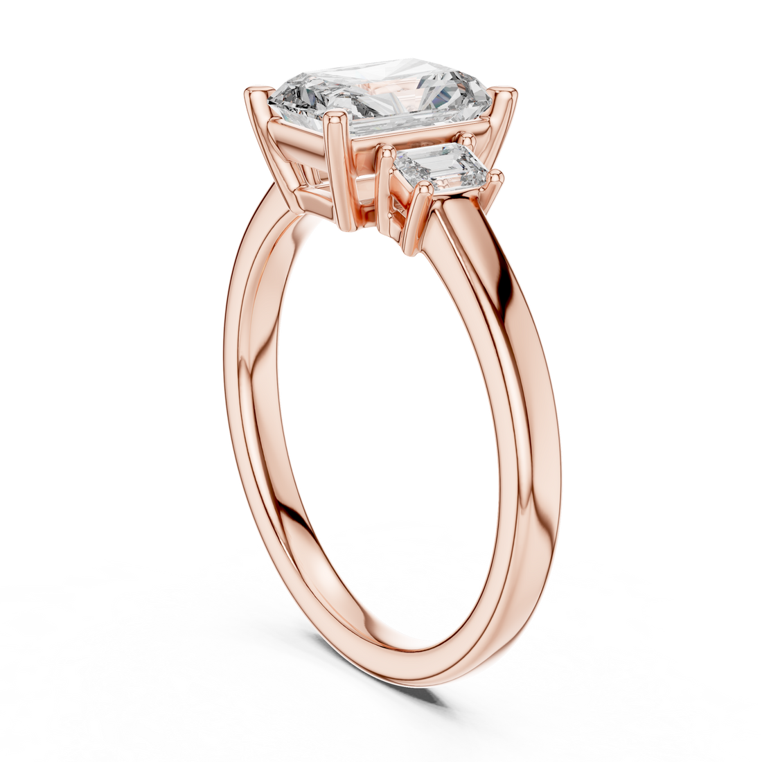 DDLR-038 - Three Stone Radiant Ring - White Gold