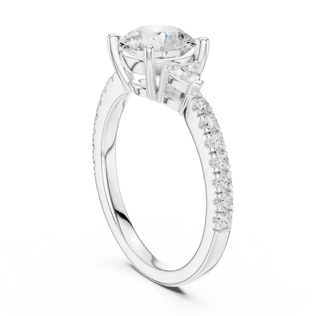 DDLR-863 - Three Stone Round Ring - White Gold