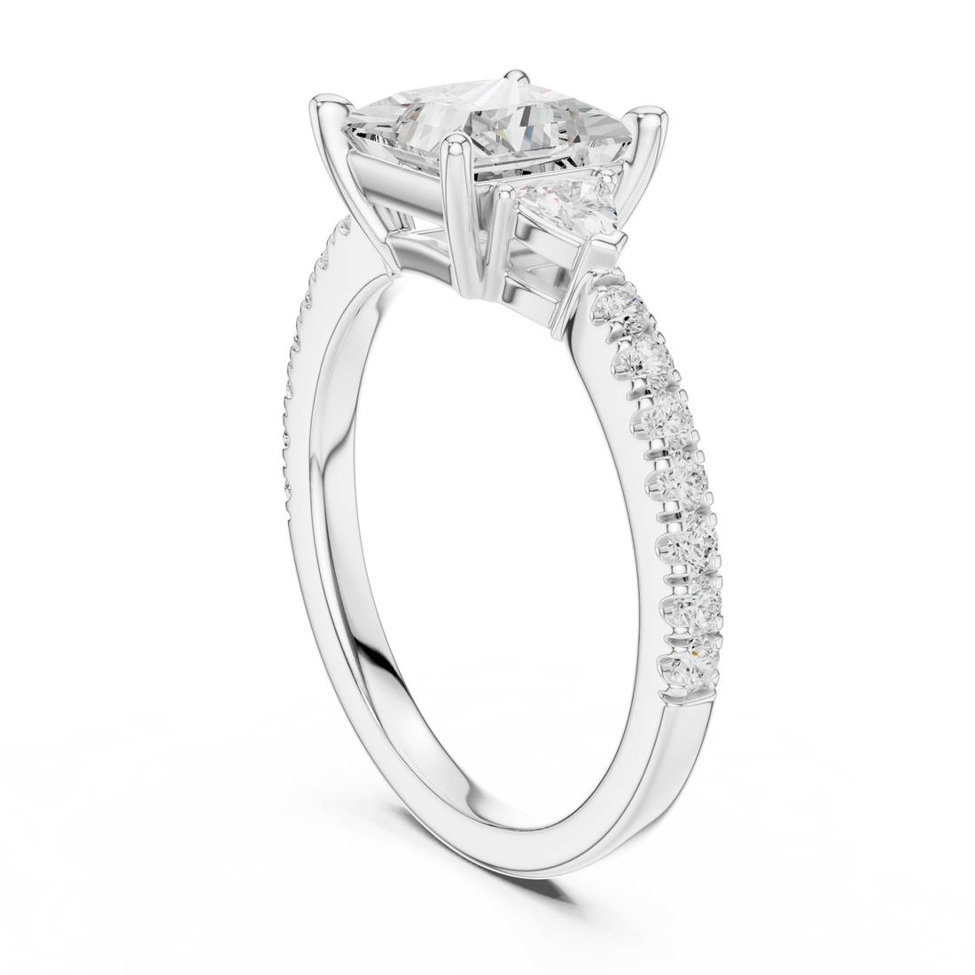 DDLR-861 - Three Stone Princess Ring - White Gold