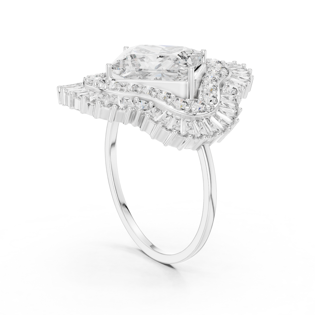 DR-6163 - Halo Princess Ring - White Gold