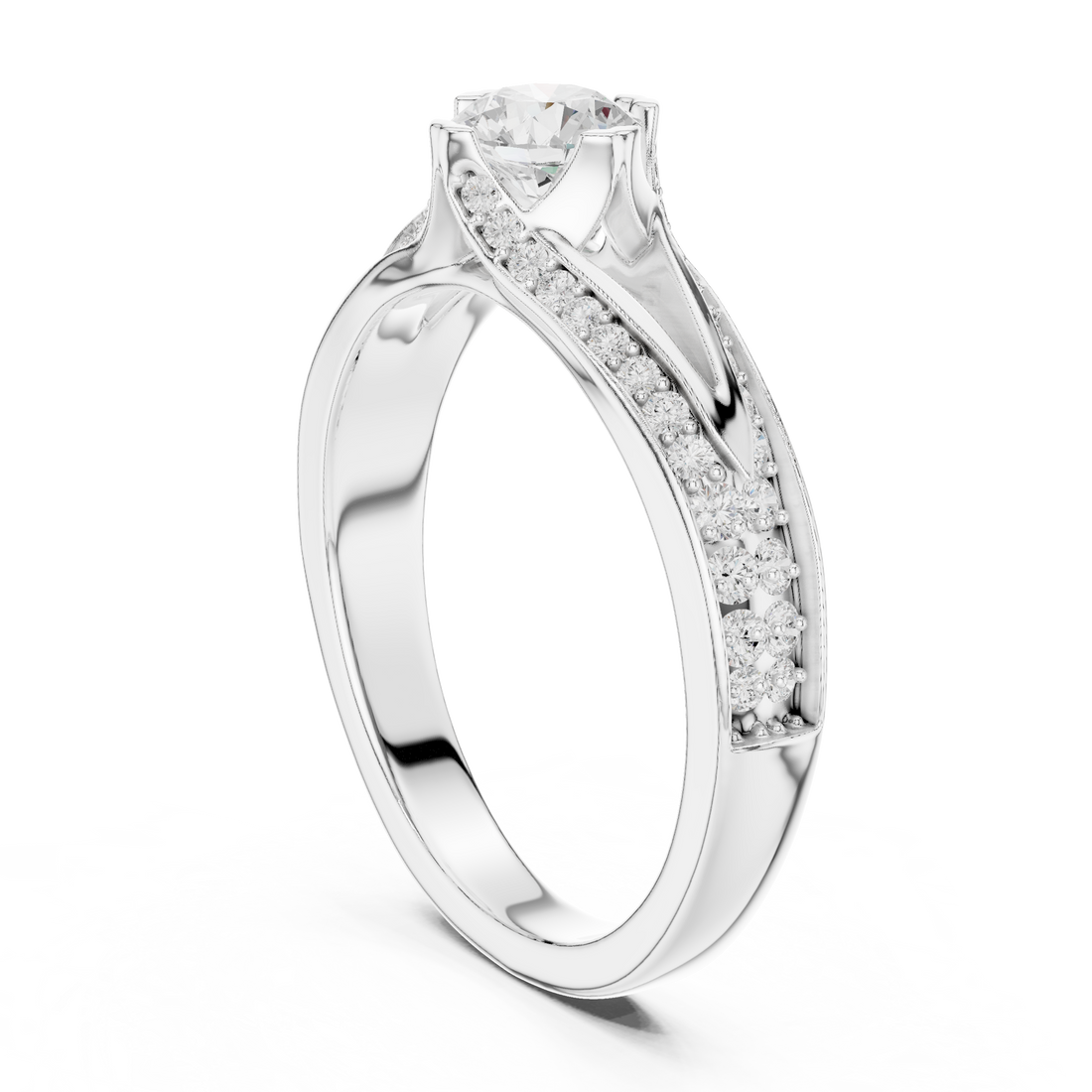 LR-0305 - Solitaire Round Ring - White Gold