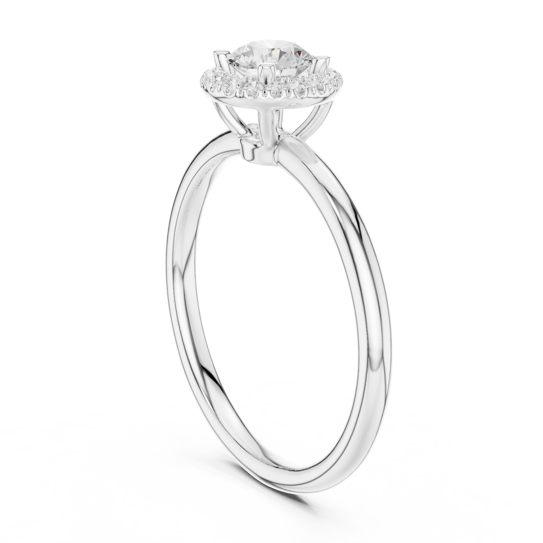 LR-0215 - Halo Round Ring - White Gold
