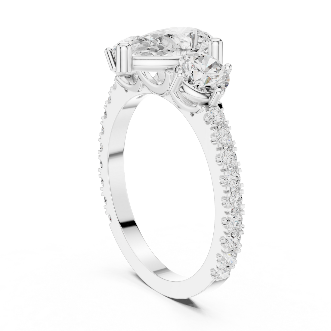 DDLR-1096 - Three Stone Pear Ring - White Gold