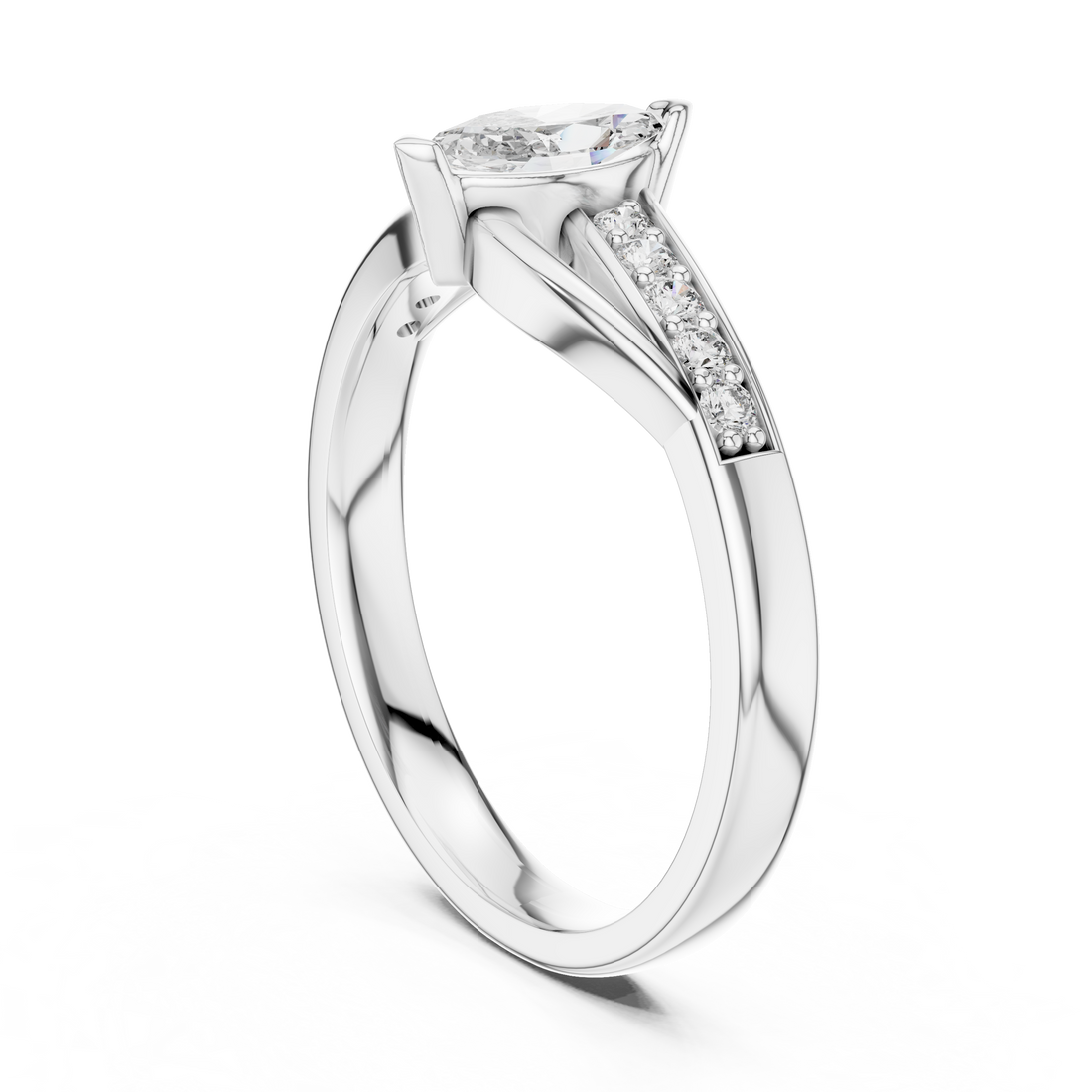 12#10003@L - Solitaire Marquise Ring - White Gold