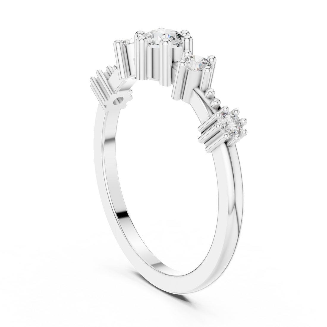 12#10021@L - Fashion Round Ring - White Gold