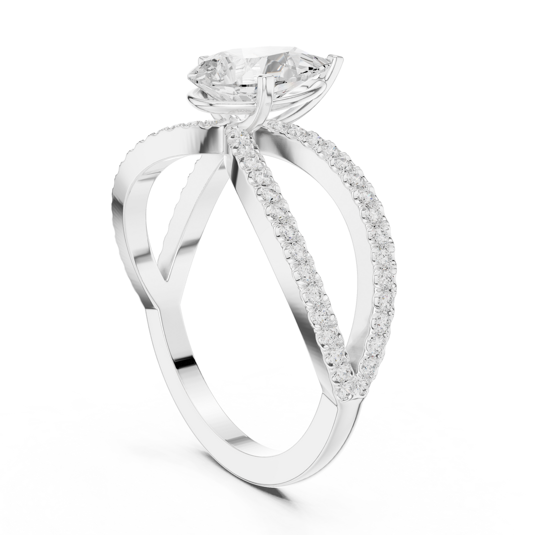 DDLR-1092 - Split Shank Pear Ring - White Gold
