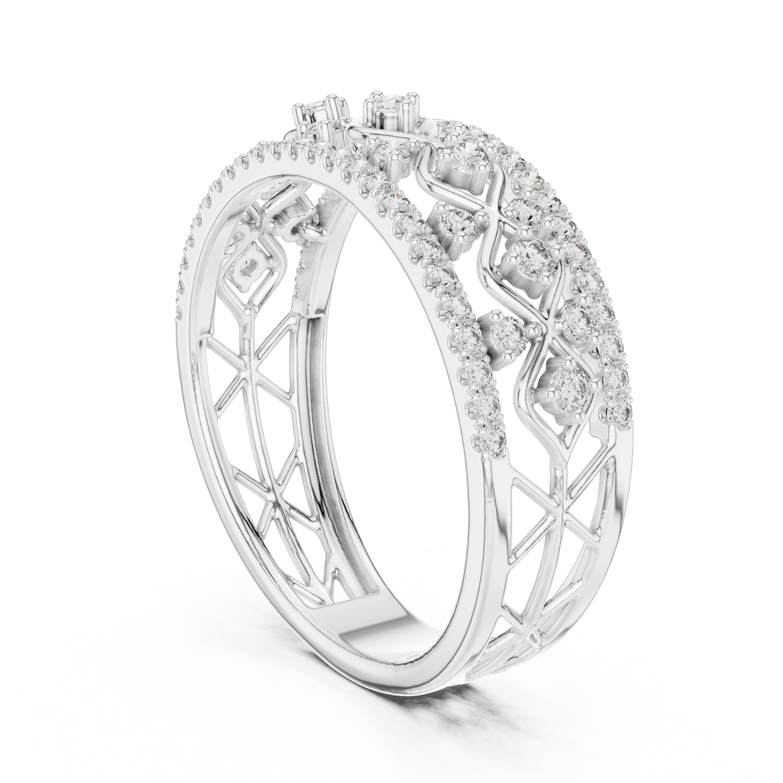 12#10069@L - Fashion Round Ring - White Gold