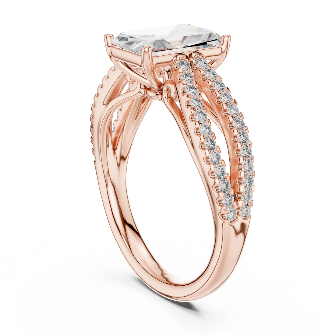 704 - Split Shank Radiant Ring - White Gold