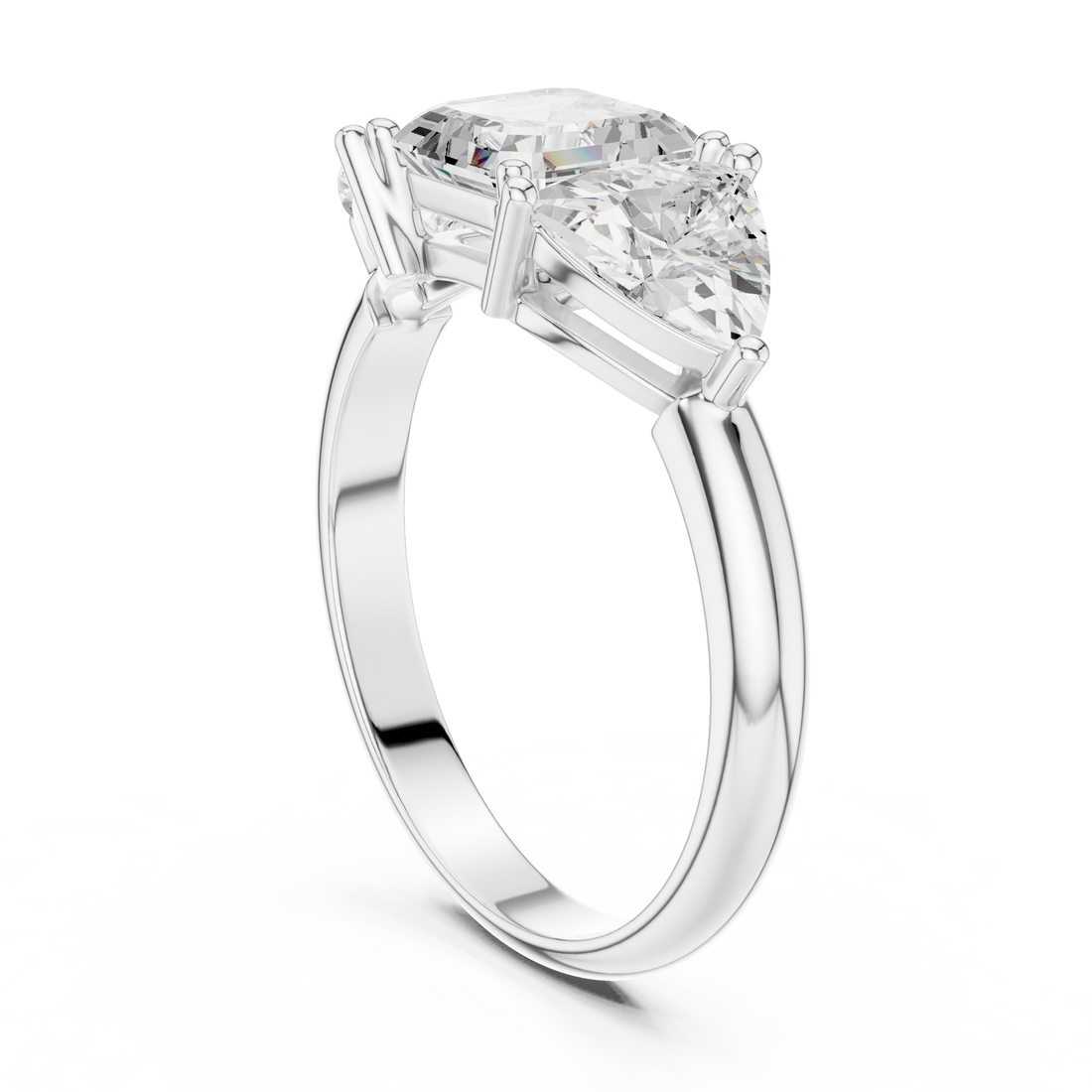 DDLR-1116 - Three Stone Asscher Ring - White Gold
